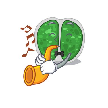 Chroococcales 'in yetenekli müzisyeni bakteri çizgi film dizaynı trompet çalıyor.