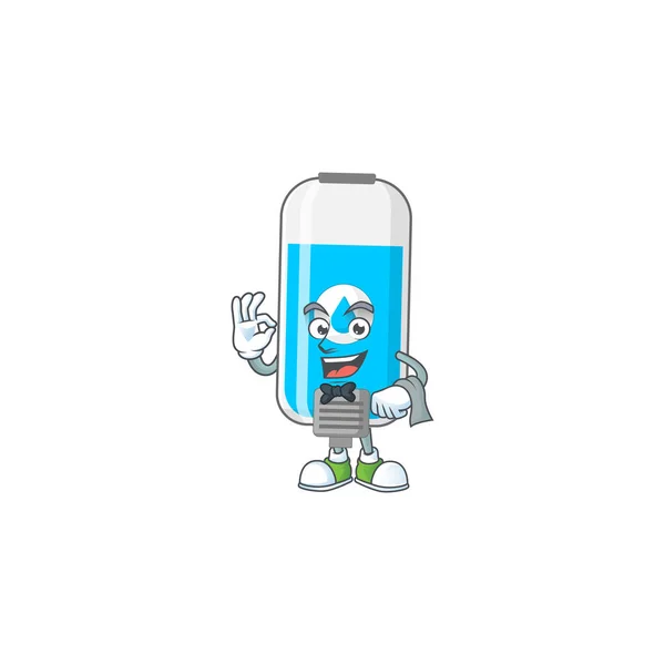 Wall Hand Sanitizer Waiter Cartoon Character Ready Serve Vector Illustration — Stock Vector