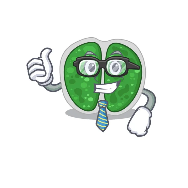 Een elegante chroococcus bacterie Zakenman mascotte ontwerp met bril en stropdas — Stockvector