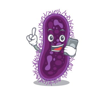 Lactobacillus rhamnosus bakteri çizgi film karakteri telefonda konuşuyor.