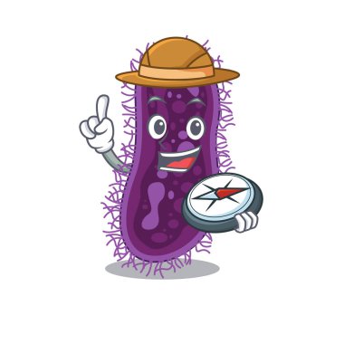 Maskot tasarım konsepti laktobacillus rhamnosus bakteri kaşifi bir pusula ile