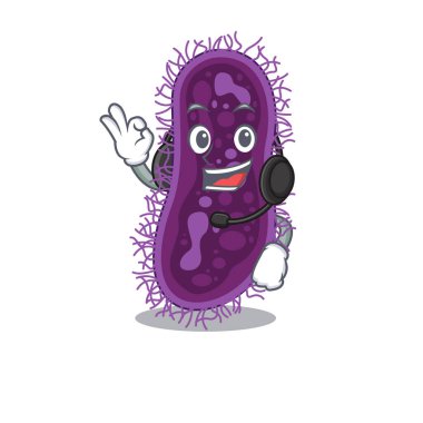 Kulaklık takan muhteşem bir laktobacillus rhamnosus bakteri maskotu karakteri konsepti