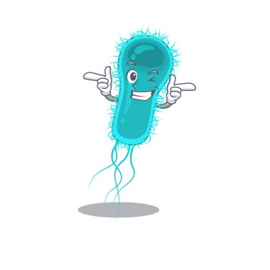 İki parmaklı mutlu escherichia coli bakteri çizgi film tasarımı konsepti
