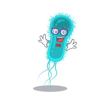 Maskot tasarım tarzı gözlüklü inek escherichia coli bakterisi.