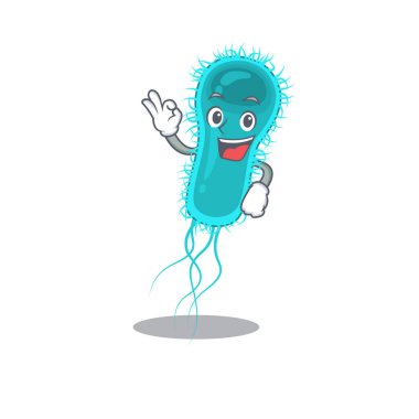 Escherichia coli bakteri maskotu tasarım stili.