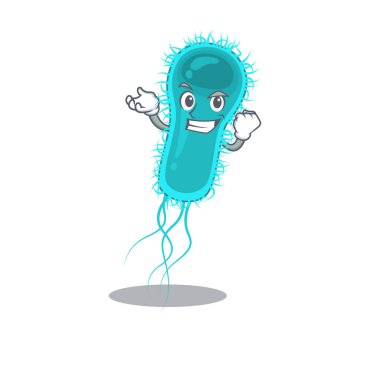 Göz kamaştırıcı bir escherichia coli bakteri maskotu tasarımı, mutlu yüzlü.