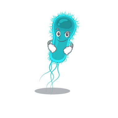 Escherichia coli bakterisinin maskot tasarımı. Kendine güvenen bir hareket.