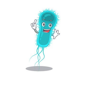 Escherichia coli bakteri maskotu bir parmak hareketiyle karakter tasarımı