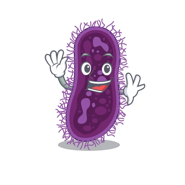 Un carismático lactobacillus rhamnosus bacterias mascota diseño estilo sonriente y agitando la mano — Vector de stock