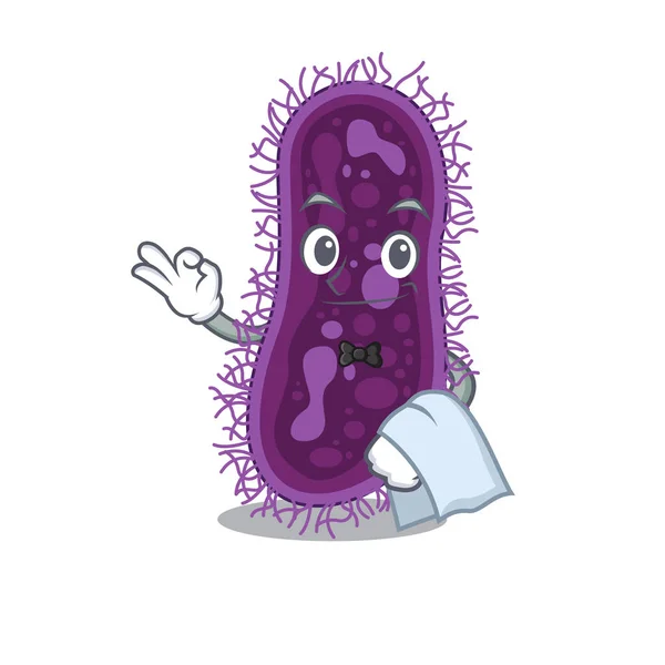 En tecknad karaktär av laktobacillus rhamnosus bakterier servitör arbetar i restaurangen — Stock vektor