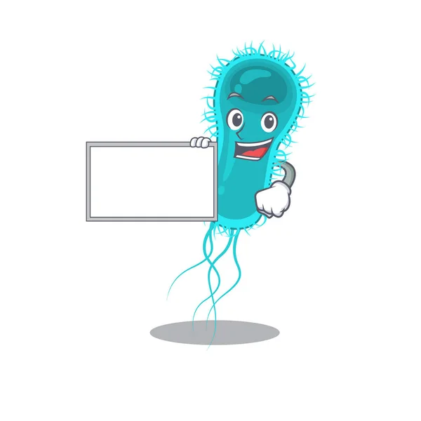 Escherichia coli Bakterien Zeichentrickfigur Design-Stil mit Brett — Stockvektor