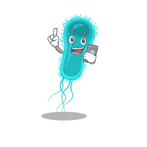 Comicfigur mit Escherichia-Coli-Bakterien telefoniert — Stockvektor