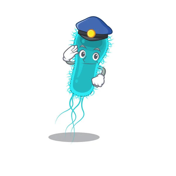 Diseño de la mascota oficial de policía de la bacteria escherichia coli con un sombrero — Vector de stock