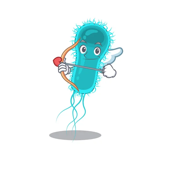 Escherichia coli bacteria en personaje de dibujos animados Cupido con flecha y alas — Vector de stock