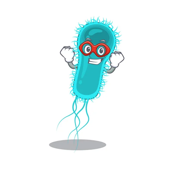 Un personaje de dibujos animados de la bacteria escherichia coli realizado como un superhéroe — Vector de stock