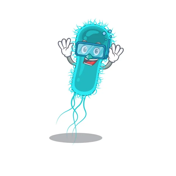Concepto de diseño de la mascota de bacterias Escherichia coli con gafas de buceo — Vector de stock