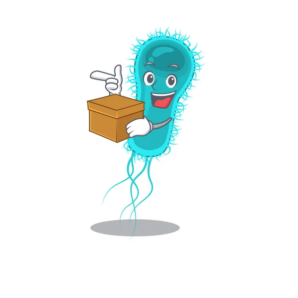 エスケリア菌の漫画デザインコンセプトの箱を持つ写真 — ストックベクタ