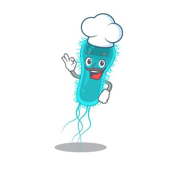 Escherichia coli bacteria chef diseño de dibujos animados estilo usando sombrero blanco — Vector de stock