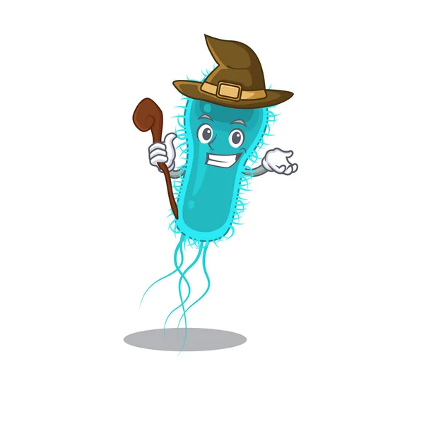 Escherichia coli Bakterien hinterhältige und knifflige Hexen-Cartoon-Figur — Stockvektor