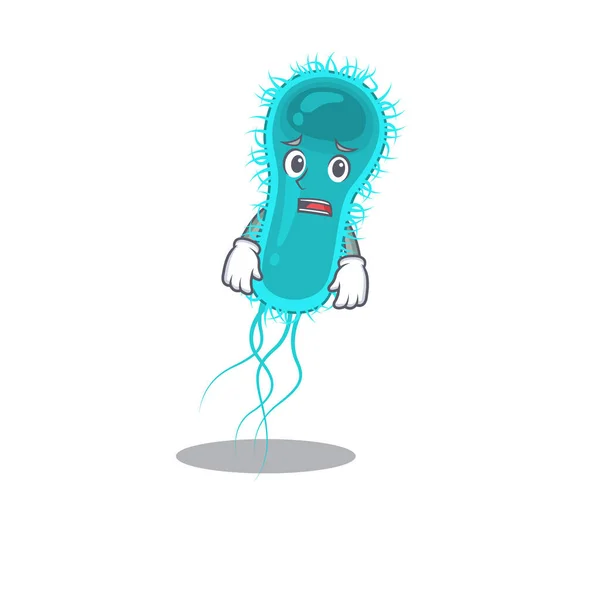 Estilo de diseño de dibujos animados de bacterias escherichia coli que muestran la cara preocupada — Vector de stock