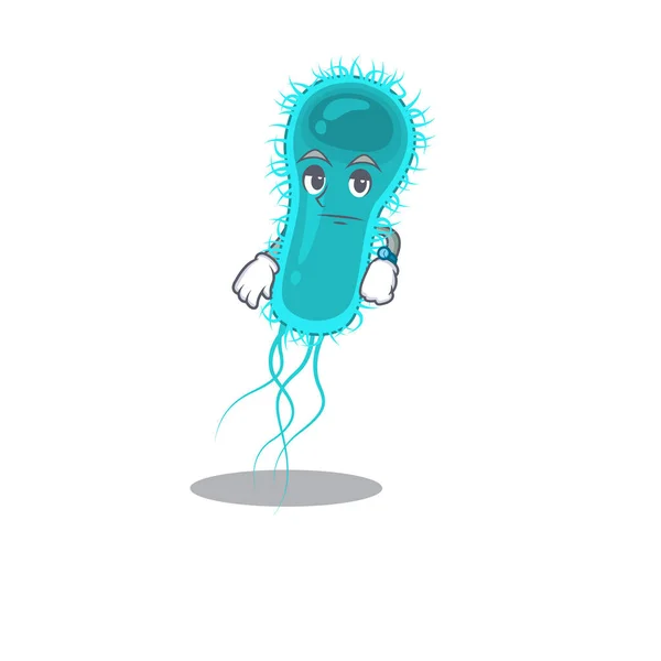 Diseño de la mascota de la bacteria escherichia coli que muestra gesto de espera — Vector de stock