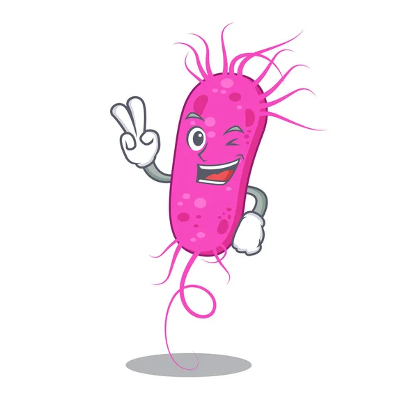 Concepto de diseño de dibujos animados bacterias pseudomoa feliz con dos dedos — Vector de stock