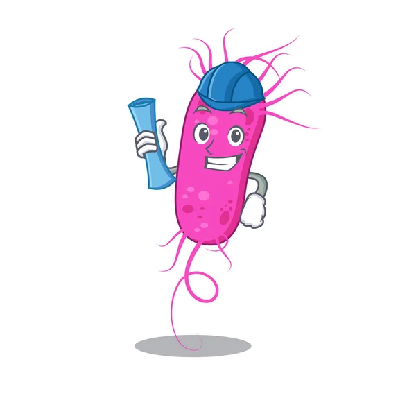 Мультиплікаційний персонаж бактерії псевдомоа з блакитними відбитками та синім шоломом — стоковий вектор