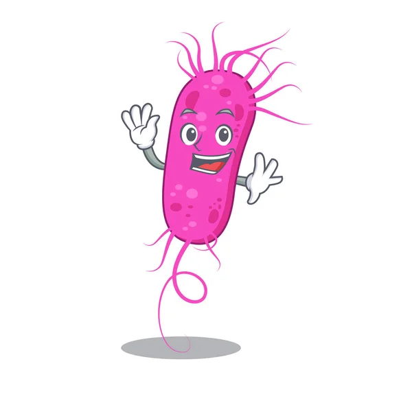 Charyzmatyczny pseudomoa bakterie styl projektowania maskotki uśmiechając się i machając ręką — Wektor stockowy