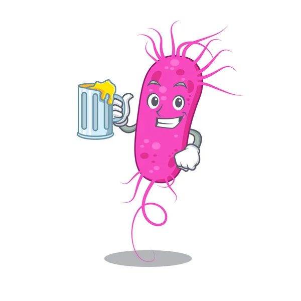 Мультяшна концепція псевдо-бактерій піднімає келих пива — стоковий вектор