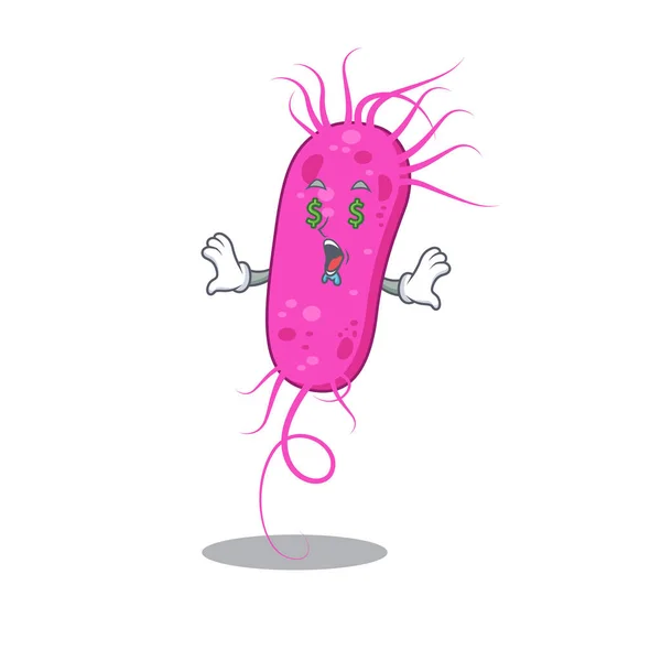 Desenho rico personagem de desenhos animados de bactérias pseudomoa com olhos de dinheiro —  Vetores de Stock