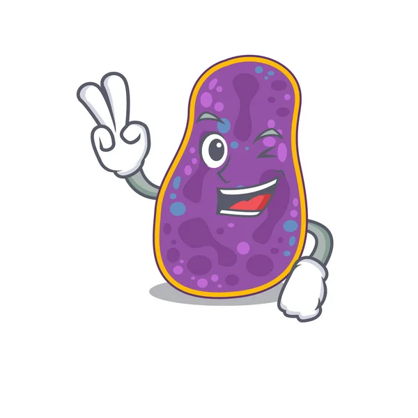 Feliz Shigella Conceito Design Desenhos Animados Bactérias Com Dois Dedos — Vetor de Stock