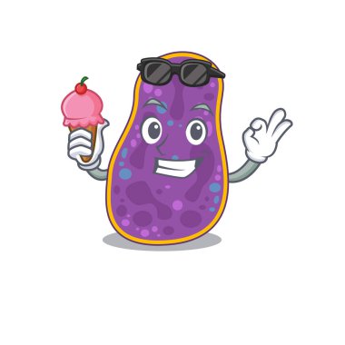 Şigella sp 'nin çizgi film tasarımı konsepti. Dondurma yiyen bakteriler. Vektör illüstrasyonu