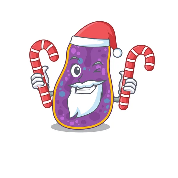 Friendly shigella sp. bacteria in Santa Cartoon character holds Christmas candies — Stock Vector