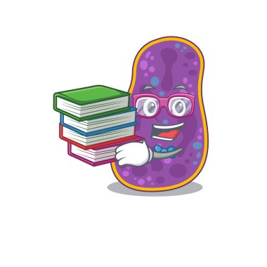Shigella Sp 'de çalışkan bir öğrenci. Kitaplı bakteri maskotu tasarımı