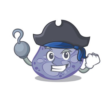 Mavi planctomycetes çizgi film tasarımı stili. Kanca elli ve şapkalı bir korsan.