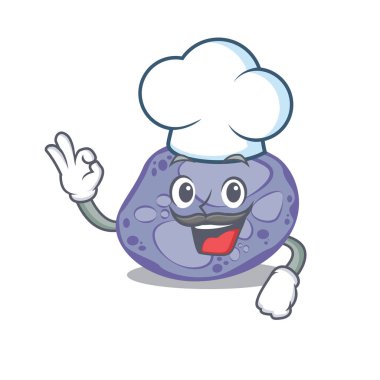 Mavi planctomycetes şef çizgi film tasarımı tarzı beyaz şapka takıyor