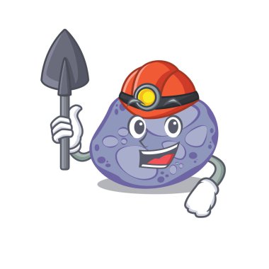 Mavi planctomycetes araç ve miğfer ile madenci çizgi film tasarım kavramı