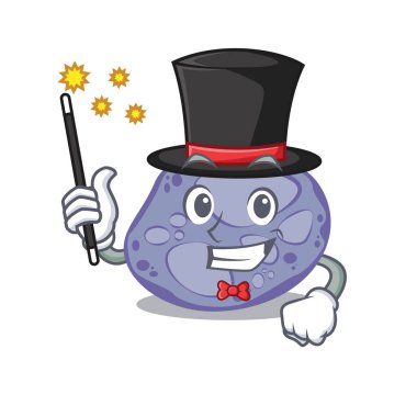 Mavi planktomicetes çizgi film tasarımında çekici bir sihirbaz.