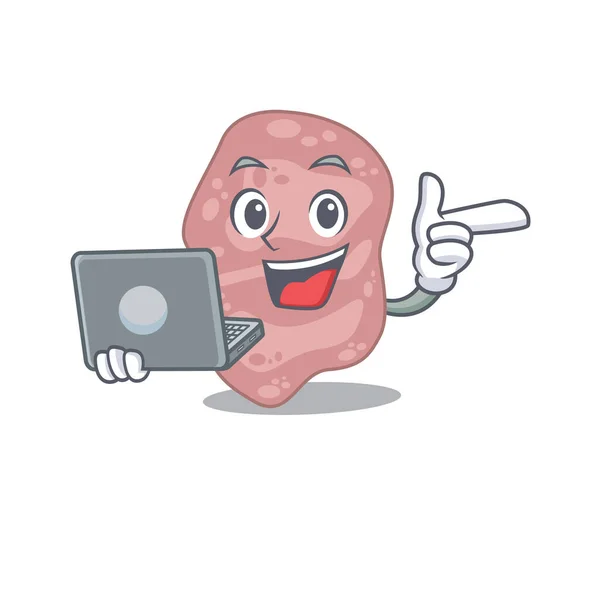 Cartoon karakter van verrucomicrobia slimme student studeren met een laptop — Stockvector