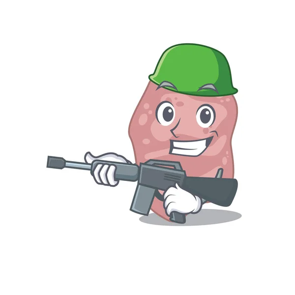 Una imagen de dibujos animados de verrucomicrobia en estilo del ejército con ametralladora — Vector de stock