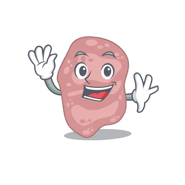 Una carismática mascota verrucomicrobia estilo de diseño sonriendo y saludando de la mano — Vector de stock