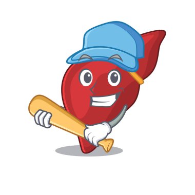 Beyzbol oynayan sağlıklı insan karaciğer çizgi film karakteri.