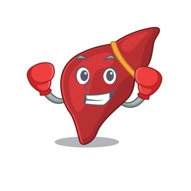 Kırmızı boks eldivenli sağlıklı insan karaciğerinin sportif boks maskotu.