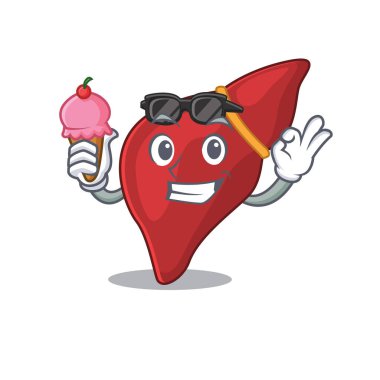 Karikatür tasarımı konsepti: sağlıklı insan karaciğerinin dondurma yemesi