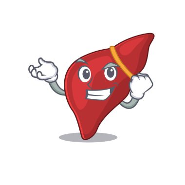 Göz kamaştırıcı sağlıklı bir karaciğer maskotu tasarımı ve mutlu bir yüzü var.