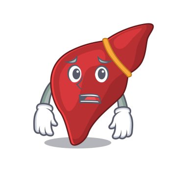 Karikatür tasarım tarzı sağlıklı insan karaciğeri endişeli yüzünü gösteriyor