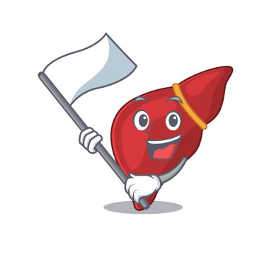 Bayrağı olan milliyetçi, sağlıklı bir insan karaciğer maskotu tasarımı.