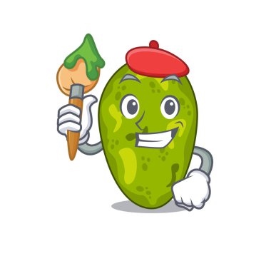 Yaratıcı bir siyanobakteri ressamı, fırçalı bir maskot tasarımı.