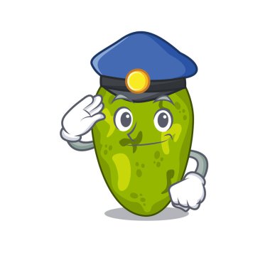 Polis maskot tasarımı siyanobakteri şapka takıyor.