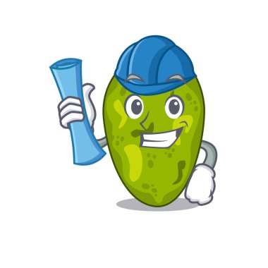 Siyanobakterilerin çizgi film karakteri. Mavi baskılı ve mavi kasklı zeki mimar.